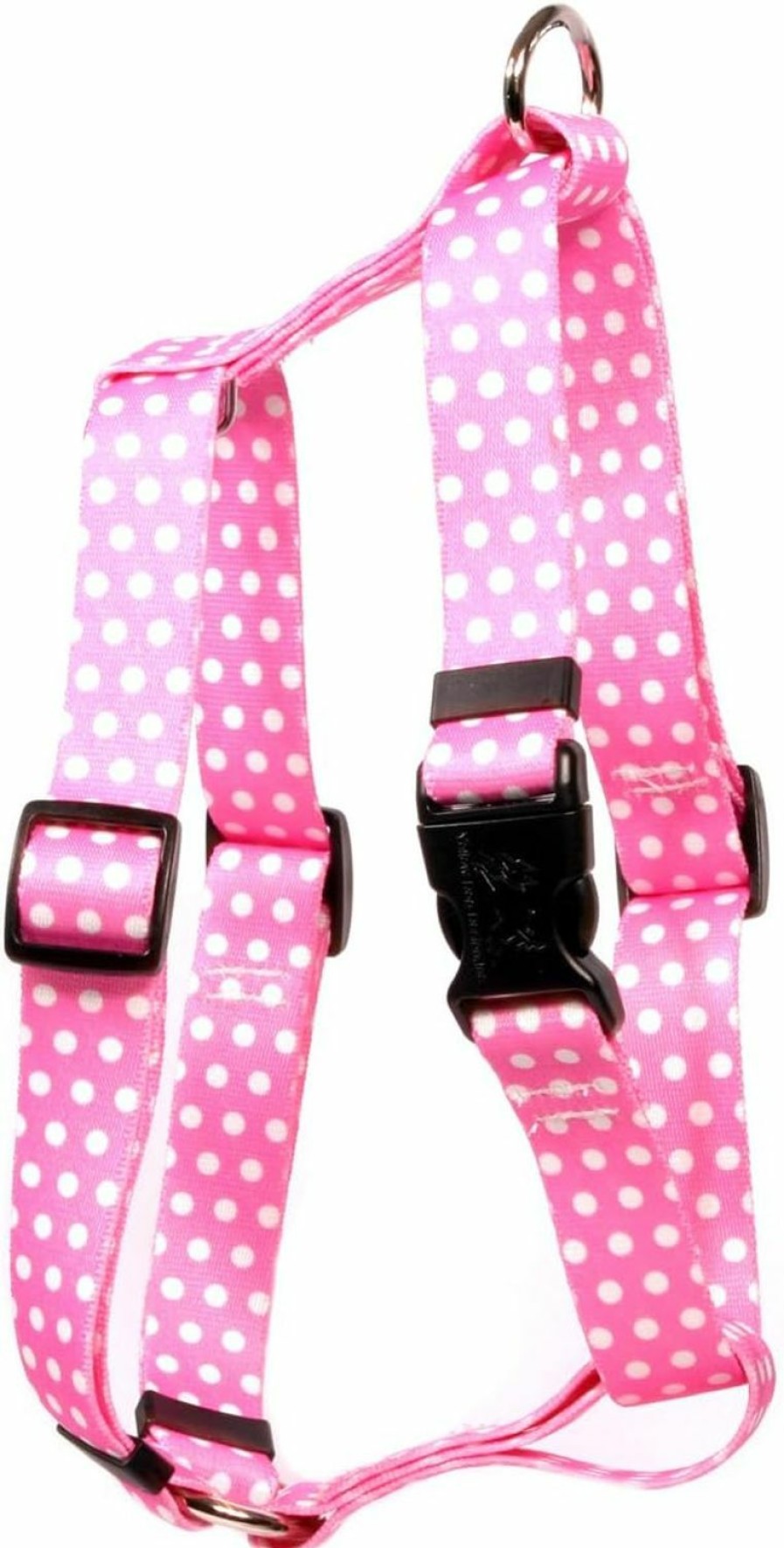 Small Animal Yellow Dog Design | Yellow Dog Design New Pink Polka Dot Roman Style H Dog Harness, X-Large-1\" Wide Fits Chest Of 28 To 36\"