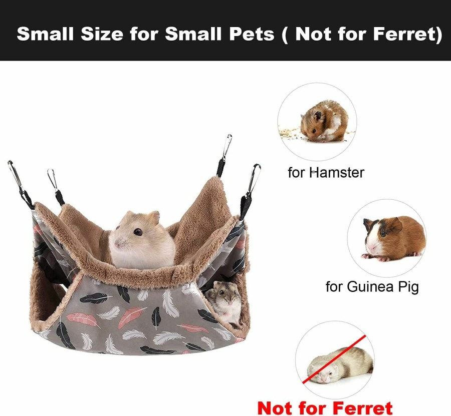 Small Animal Petmolico | Petmolico Small Pet Hanging Bunkbed Warm Hammock Bed Cage Accessories Bedding Hideout Playing Sleeping For Parrot Sugar Glider Squirrel Hamster Rat, Brown Feather - Small Size