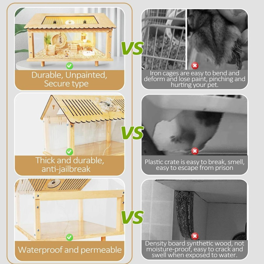 Small Animal PEJOYT | Pejoyt Wooden Hamster Cage - 24 Inch Guinea Pig Cage Clear Small Animal Cage With Open Top Hamster Habitat Wooden Frame With Acrylic Panel And Usb Fan