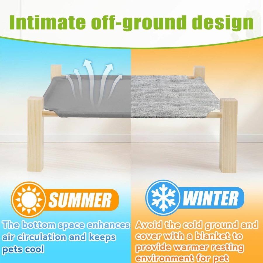 Small Animal MEWTOGO | Mewtogo Rabbit Hammock Bed, Wooden Elevated Cooling Bunny Bed With Premium Soft Fabric, Stable Furniture Pet Bed For Indoor Outdoor Guinea Pigs Hamsters Sleeping