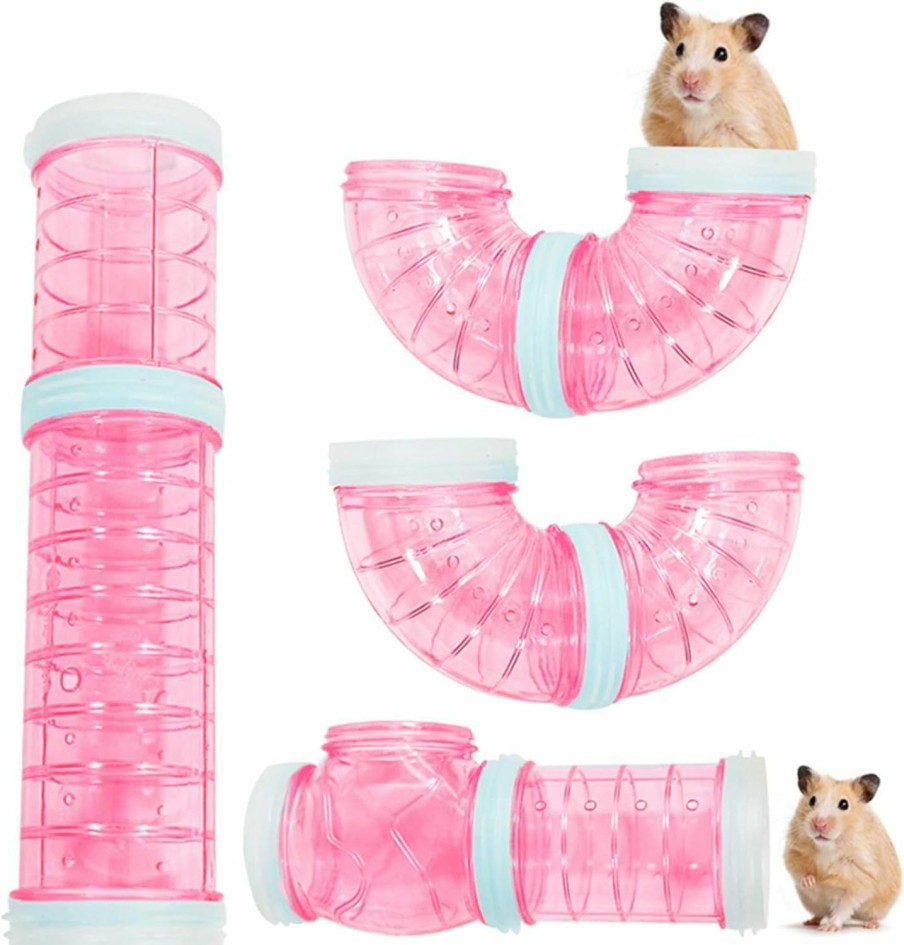 Small Animal WishLotus | Wishlotus Hamster Tubes, Adventure External Pipe Set Transparent Materialhamster Cage & Accessories Hamster Toys To Expand Space Diy Creative Connection Tunnel Track Rat Toy (Pink)