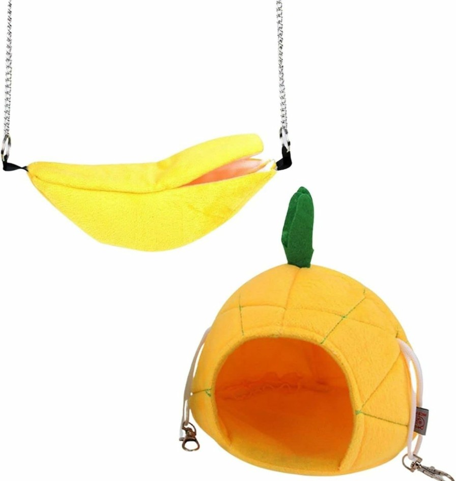 Small Animal HomeSoGood | Homesogood 2Pcs Hanging House Cage, Soft Small Pet Bed, Guinea Pig Hamster Banana Pineapple Cage