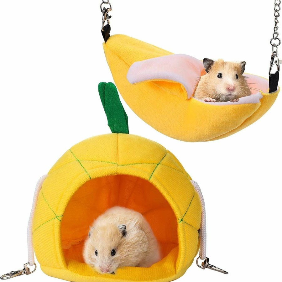 Small Animal HomeSoGood | Homesogood 2Pcs Hanging House Cage, Soft Small Pet Bed, Guinea Pig Hamster Banana Pineapple Cage