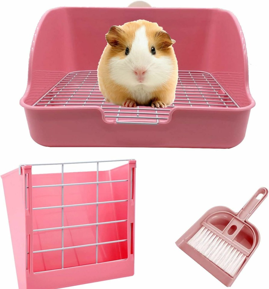 Small Animal WEWAYKGJ | Wewaykgj Rabbit Litter Box Bunny Potty Box Guinea Pig Hay Rack Feeder Rabbits Corner Litter Pan Potty Trainer Pet Toilet With Cleaning Set For Hamster, Guinea Pig, Ferret And Other Animals (Pink)