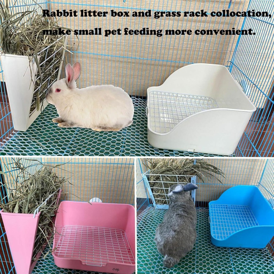 Small Animal WEWAYKGJ | Wewaykgj Rabbit Litter Box Bunny Potty Box Guinea Pig Hay Rack Feeder Rabbits Corner Litter Pan Potty Trainer Pet Toilet With Cleaning Set For Hamster, Guinea Pig, Ferret And Other Animals (Pink)