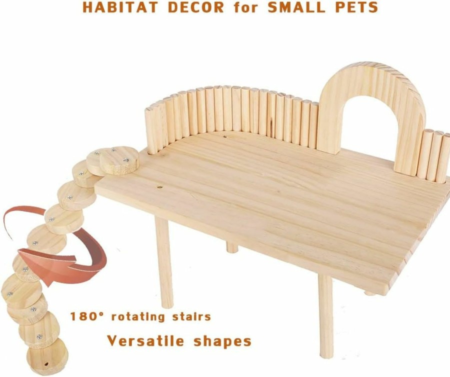 Small Animal antiai | Antiai Hamster Platform With Climbing Ladder,Guinea Pig Toys, Chinchilla Perch Cage Accessories Toy Natural Wooden Play Gym Stand For Hamsters Squirrel Rabbit Guinea Pig