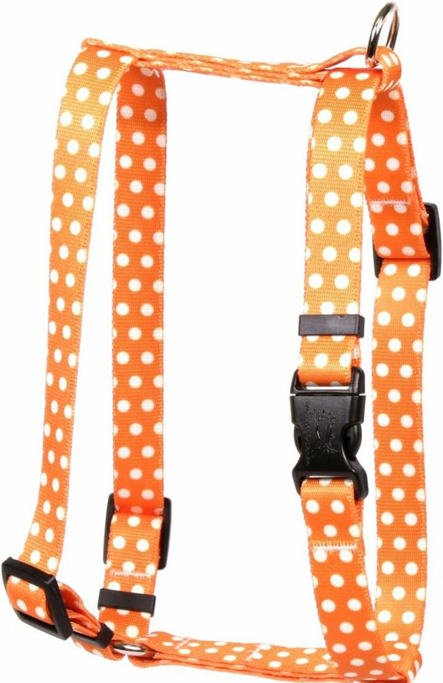 Small Animal Yellow Dog Design | Yellow Dog Design Orange Polka Dot Roman Style H Dog Harness, X-Large-1\" Wide And Fits Chest Of 28 To 36\"