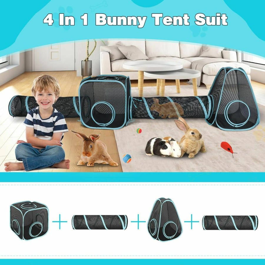 Small Animal GINDOOR | Gindoor Small Animal Playpen, 4-In-1 Breathable & Transparent Pet Playpen Pop Open Outdoor/Indoor Exercise Yard Tent With Tunnels Anti Escape For Rabbit, Bunny, Ferret, Chinchilla, Guinea Pig