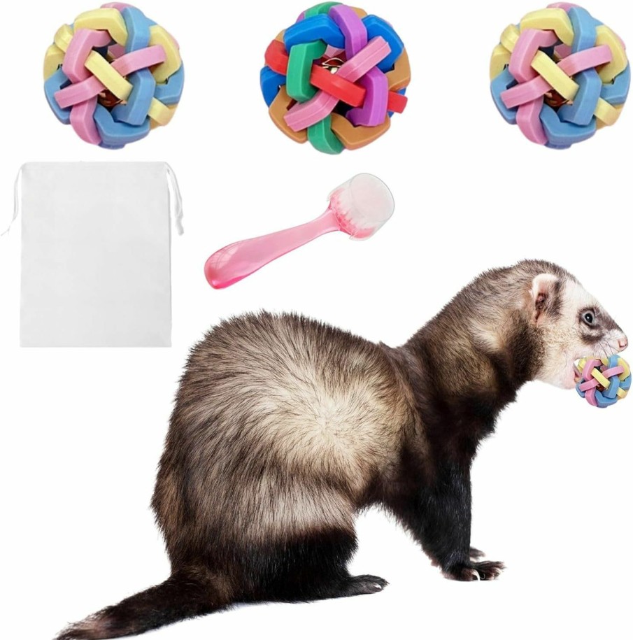 Small Animal KUNBIUH | Kunbiuh 3Pcs Ferret Cat Ball Toys - Colorful Bouncy Rubber Interactive Ball With Bell, Ferret Exercise Scratch Chew Toys For For Indoor Pet Ferret Cat Dog Bunny