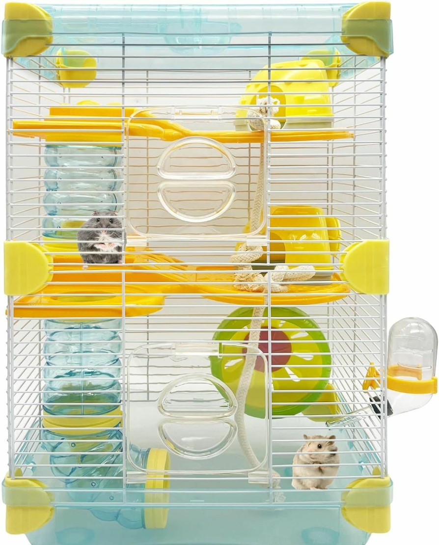 Small Animal PINVNBY | Pinvnby Portable Hamster Cage Large 3-Floors Hamster Habitat Small Animal Critter Enclosure With Bedroom, Kettle, Track, Food Box, Slide Etc Mouse Mice Habitat Gerbil House For Hamsters (Blue)