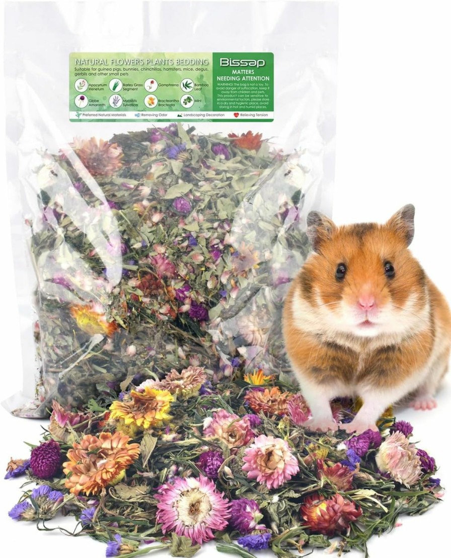 Small Animal Bissap | Bissap Hamster Bedding Flower 300G/10.5Oz, Natural Flower & Herb Bedding Mate Habitat Decor For Hamster Gerbil Chinchilla Mice Degu Lemming And Other Small Pet Flower Bedding Odor Control