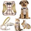 Small Animal GAMUDA | Gamuda Small Pet Harness Collar And Leash Set, Step In No Chock No Pull Soft Mesh Adjustable Dog Vest Harnesses Plaid Reflective For Dogs Puppy Cats Kitten Rabbit (Red, S)