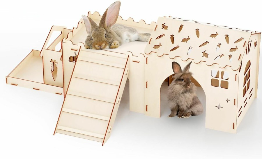 Small Animal Woiworco | Woiworco Extra Large Rabbit Hideout House, Wooden Bunny Hideout House For Indoor Rabbit Play Houses And Hideouts Hideaway Nut Castle, Spacious Breathable Habitats For And Guinea Pigs Small Animals