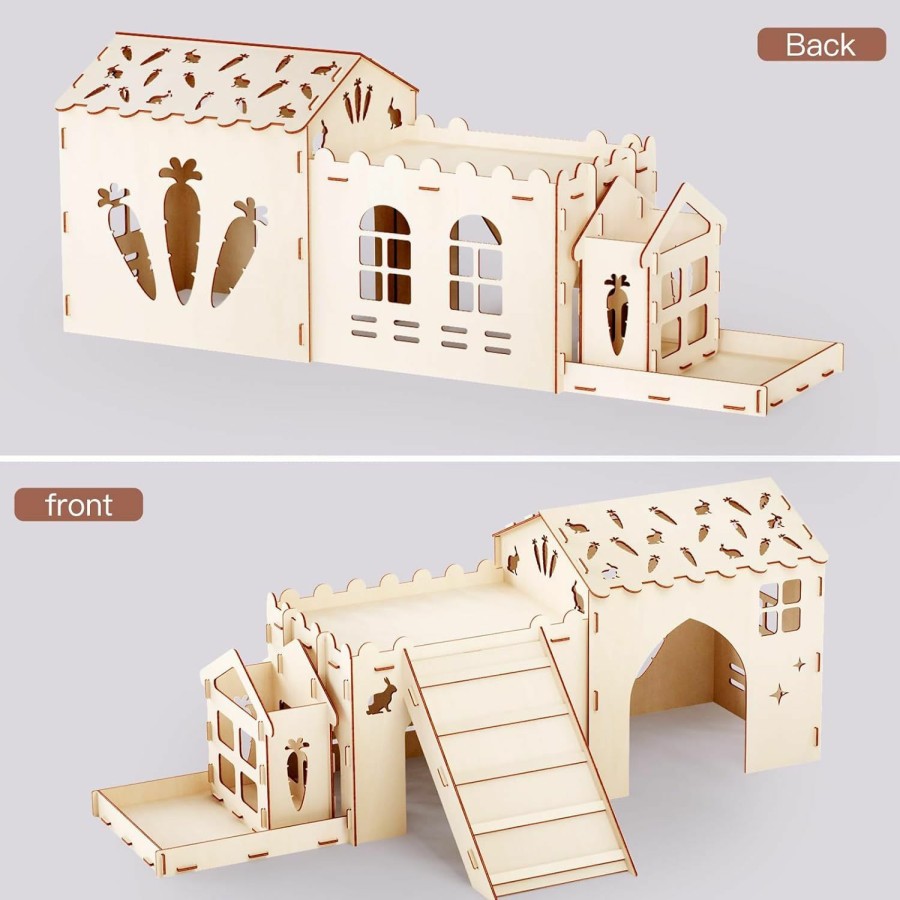 Small Animal Woiworco | Woiworco Extra Large Rabbit Hideout House, Wooden Bunny Hideout House For Indoor Rabbit Play Houses And Hideouts Hideaway Nut Castle, Spacious Breathable Habitats For And Guinea Pigs Small Animals