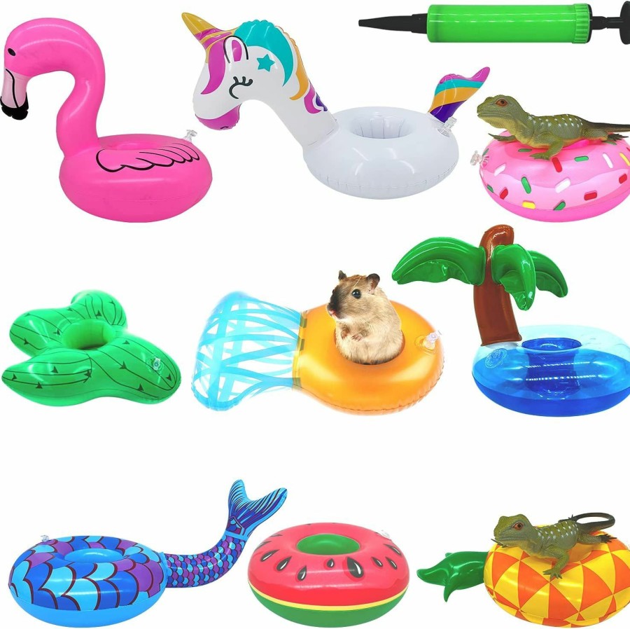 Small Animal KUDES | Kudes 9 Pack Bearded Dragon Bathe Float Bathtub Toys + 1 Inflatable Needle, Lizard Swimming Toys With Enjoy The Bath Time For Bearded Dragon Hamster And Other Small Animals