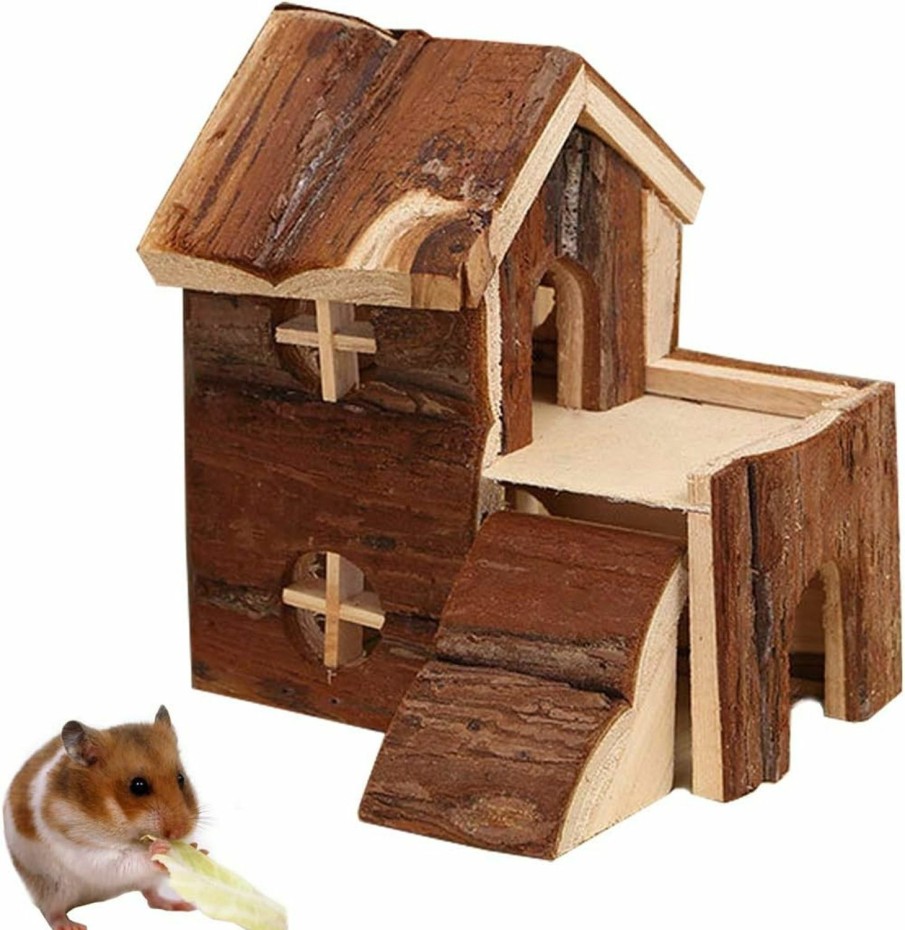 Small Animal Wontee | Wontee Hamster Wood House Hamster Hideout Hut For Dwarf Hamsters Mice Small Gerbils (A- Castle House)