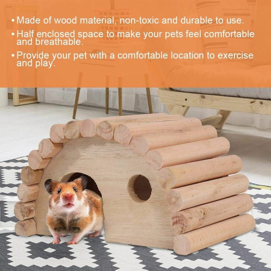 Small Animal ViaGasaFamido | Viagasafamido Hamster Wooden House, Small Animal Hideout Hut Chew Cage Toy For Dwarf Hamster Rat Mouse Gerbil Hedgehog