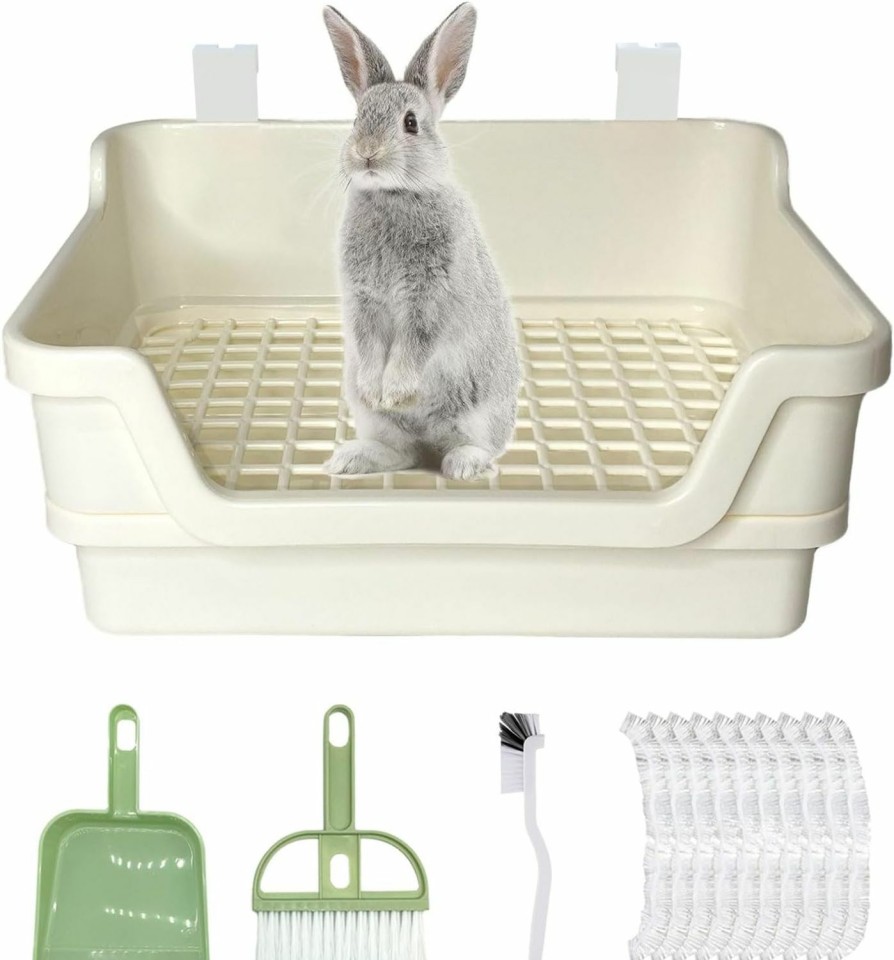 Small Animal RMNHPTK | Rmnhptk Large Rabbit Litter Box Rabbit Toilet Rabbit Potty Training Corner Huge Bunny Litter Pan With Plastic Grid Deep Dump Tray For Adult Small Animal (White)