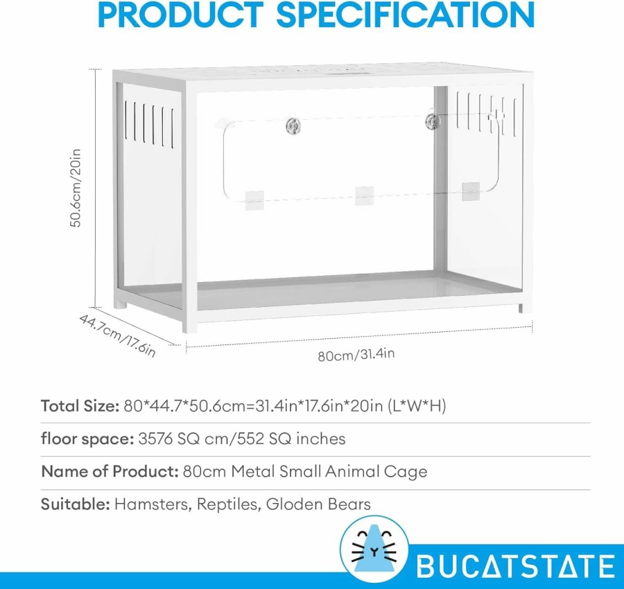 Small Animal BUCATSTATE | Bucatstate Hamster Cage Metal 2.0 - Small Animal Habitats Large Stackable With Top Access Easy Assemble 31.4L*17.6W*20H Inches Dwarf Syrian Hamster House For Guinea Pig, Gerbil (552Sq Inch White)