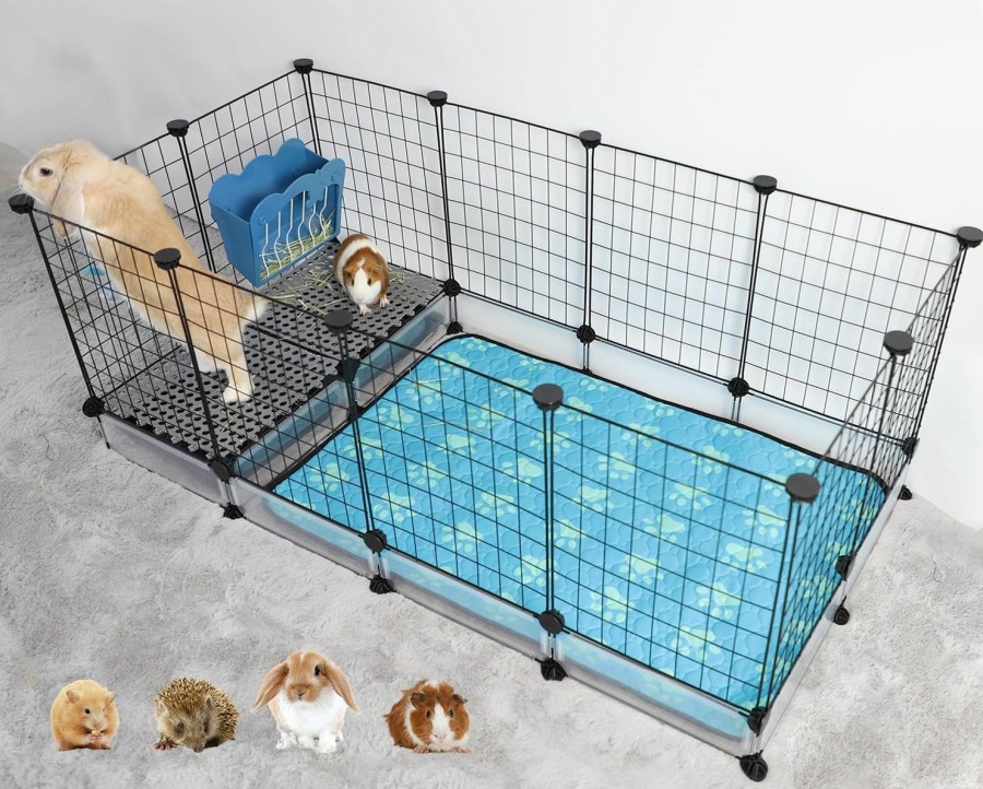 Small Animal CHEGRON | Rabbit Cage With Litter & Liner Guinea Pig Cage 48X24X20Inch C&C Small Animal Cage Indoor Bunny Hutch Pet Playpen Chinchilla Hedgehog Habitat Fence Diy 27Pcs Metal Grids With Bottom