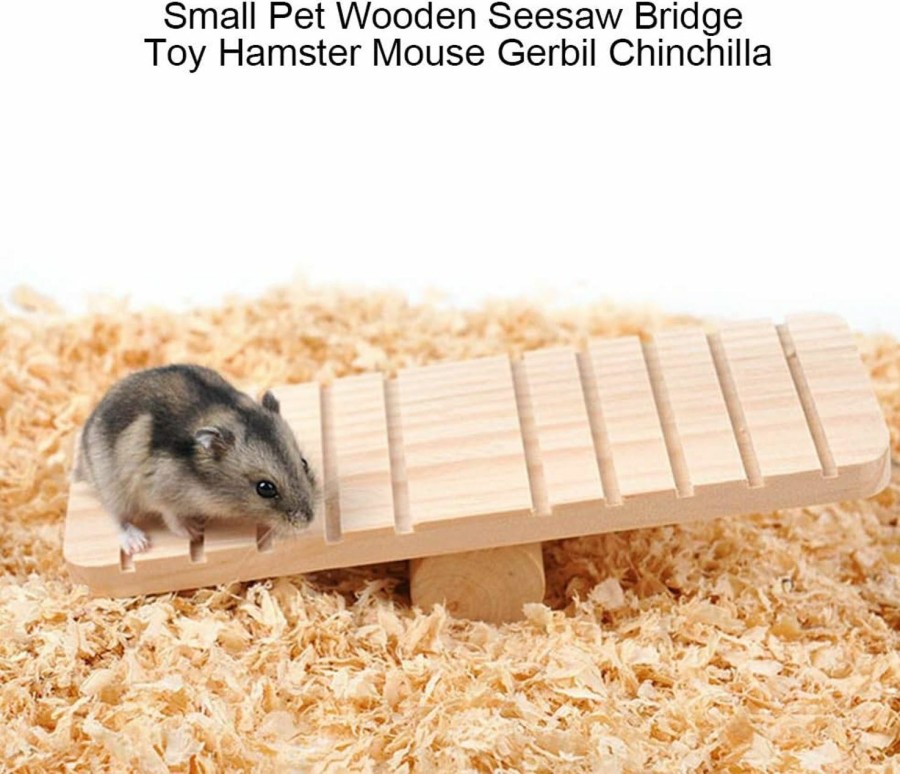 Small Animal eecoo | Pet Wooden Seesaw Bridge Toy Hamster Platform Small Pet Cage Platform For Guinea Pig Mouse Gerbil Chinchilla