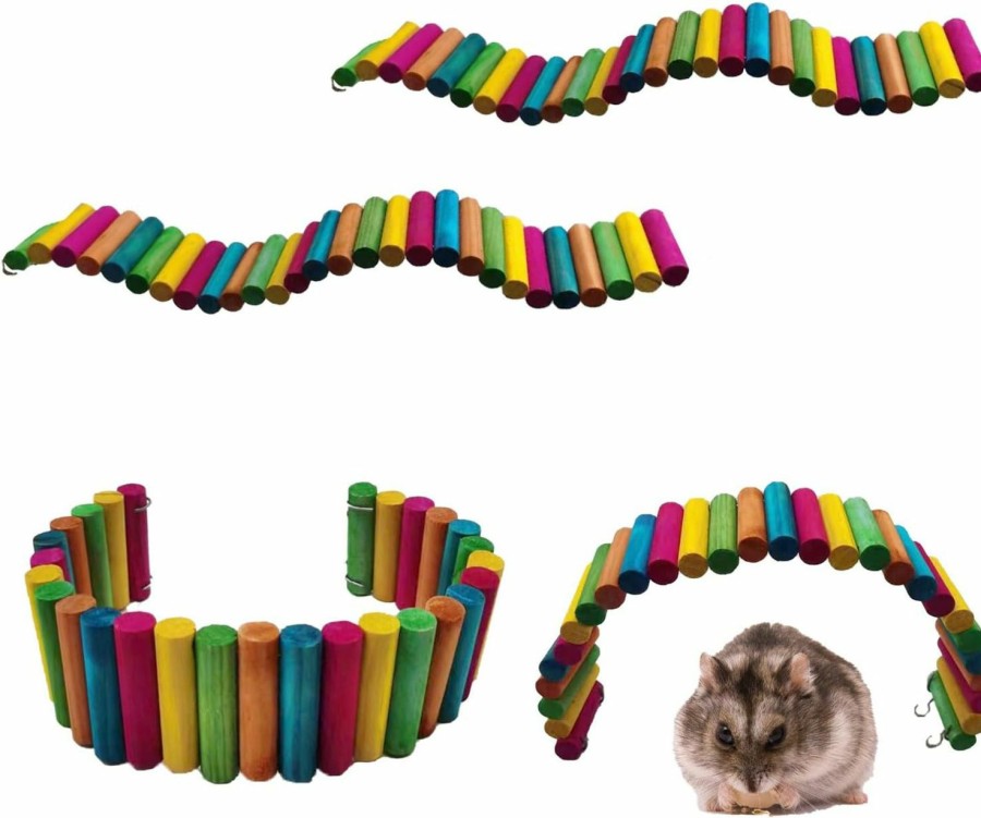 Small Animal Hamiledyi | Hamiledyi Hamster Rainbow Bridge,Flexible Bendy Climbing Ladder Hanging Wooden Chew Toy For Bird Parrot Guinea Pig Chinchilla Chipmunk Sugar Glider Gerbil Mice Squirrel Small Animal(Pack Of 2)