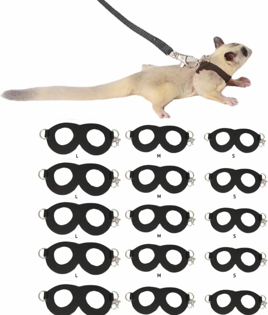 Small Animal MANON ROSA | Manon Rosa Sugar Gliders Harness Leash Set - 3 Pcs Training Walking Gear Small Animal Adjustable Traction Ropes Vest For Squirrels Hamsters Rats Gerbils Reptiles Bearded Dragon Lizards Black