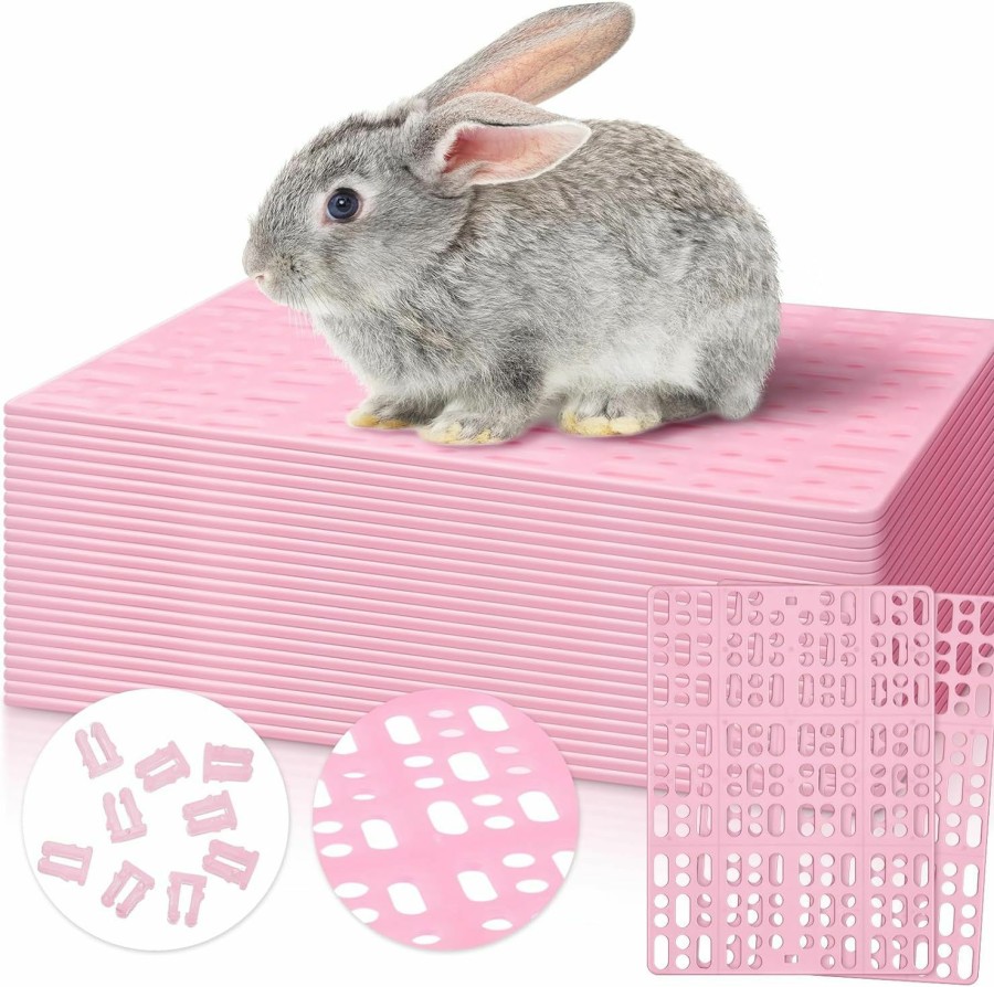 Small Animal BBTO | Bbto 24 Pieces Plastic Rabbit Cage Mat Durable Rabbit Feet Pad Small Animal Feet Pad Cage Resting Mat With A Convenient Connectors, Bunny Pads For Easy Cleaning For Bunny Rat Guinea Cats(Pink)