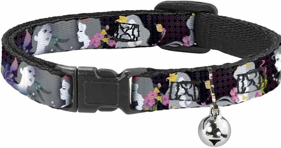 Small Animal Buckle-Down | Buckle-Down Breakaway Cat Collar - Princess Silhouettes Dots Black/Purple/Gray/Multi Color - 1/2\" Wide - Fits 9-15\" Neck - Large