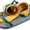 Small Animal HAICHEN TEC | Rabbit Toys Tunnel Nest 12\" X 23\" Small Animal Foraging Mat Polar Felt Cotton Variable Toys, Funny Interactive Bedding Mat Treat Dispenser For Rabbits, Guinea Pigs, Ferrets (Yellow)