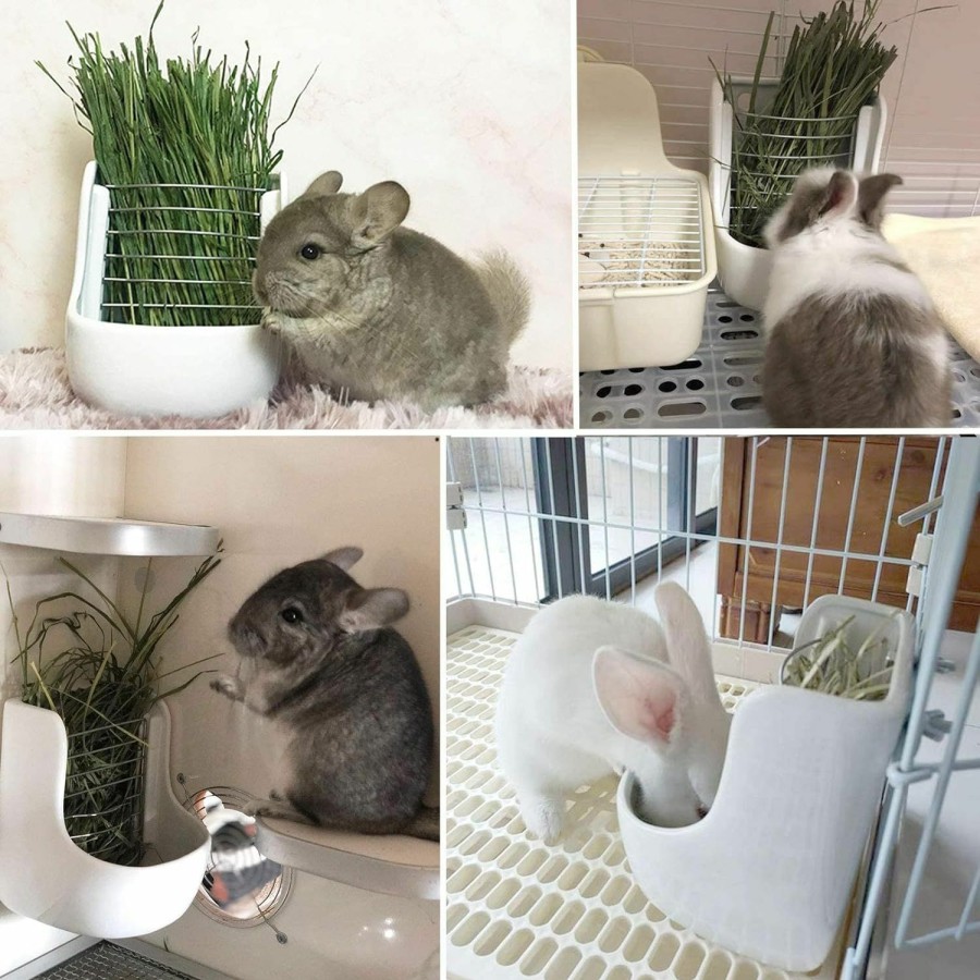 Small Animal kathson | Kathson Rabbit Hay Feeders Ceramic Food Bowl Rack Bunny Water Bottles Dispenser Small Animal Chew Twist For Rabbit Guinea Pig Chinchillas Hamsters