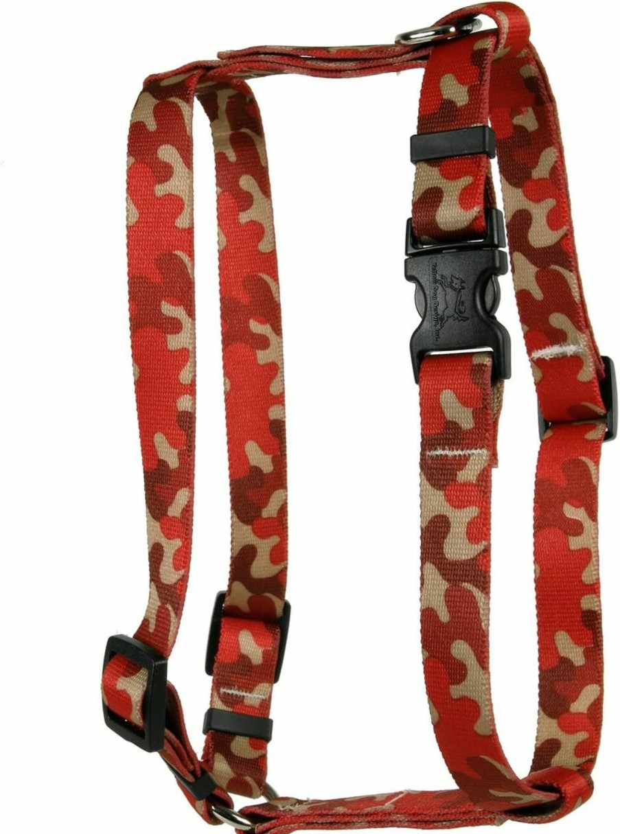 Small Animal Yellow Dog Design | Yellow Dog Design Camo Red Roman Style H Dog Harness Fits Chest Circumference Of 8 To 14\", X-Small/3/8