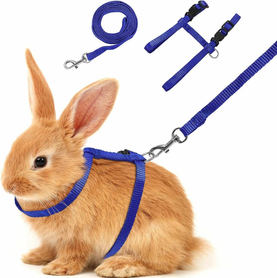 Small Animal POPETPOP | Popetpop Adjustable Pet Rabbit Harness Nylon Bunny Harness Leash Lead - Soft Rabbit Harness And Leash For Walking Running Jogging Outdoor - Bunny Accessories (Blue) Medium