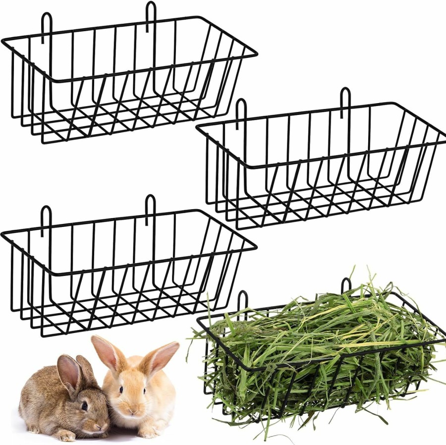 Small Animal Therwen | Therwen 4 Pcs Rabbit Hay Feeder Heavy Duty Metal Rabbit Hay Rack With Hooks Cage Hanging Hay Holder For Rabbits Chinchilla Bunny Guinea Pig Ferret Accessories (9.1 X 3.9 X 3 Inches)