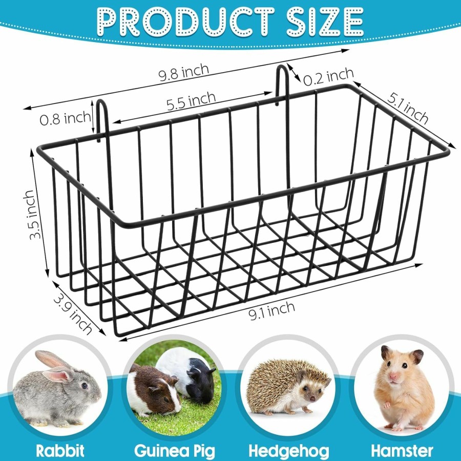 Small Animal Therwen | Therwen 4 Pcs Rabbit Hay Feeder Heavy Duty Metal Rabbit Hay Rack With Hooks Cage Hanging Hay Holder For Rabbits Chinchilla Bunny Guinea Pig Ferret Accessories (9.1 X 3.9 X 3 Inches)