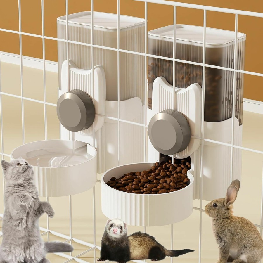 Small Animal lemtrflo | Lemtrflo Rabbit Feeder For Cage,Hanging Automatic Cat Feeder And Water Dispenser,Ferret Cage Accessories,Food Water Bowl For Cats Rabbit Guinea Pig Cages(Cage Grid Spacing Over 1.2'')