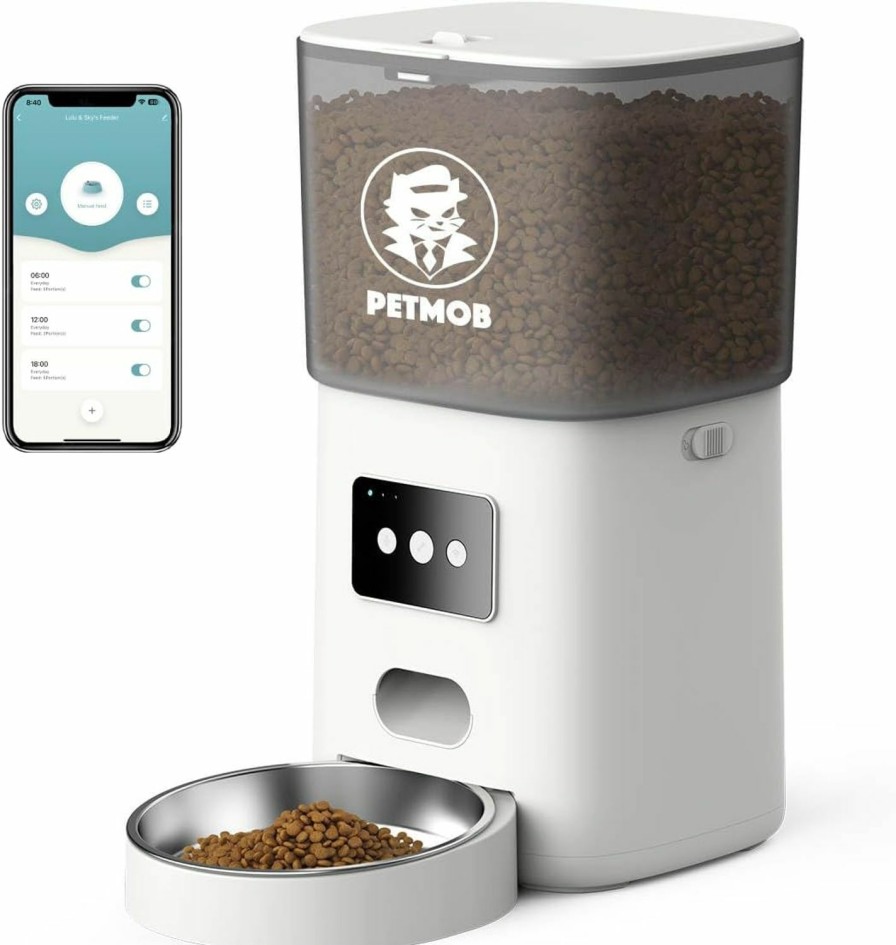 Small Animal PetMob | Petmob Automatic Wifi Cat Feeder Single Bowl For Cats And Dogs, App Controlled, 6L Dry Food Dispenser, Timed/Scheduled Meals, Removable Stainless Steel Bowl, Dual Power, Voice Recording (Single Bowl)