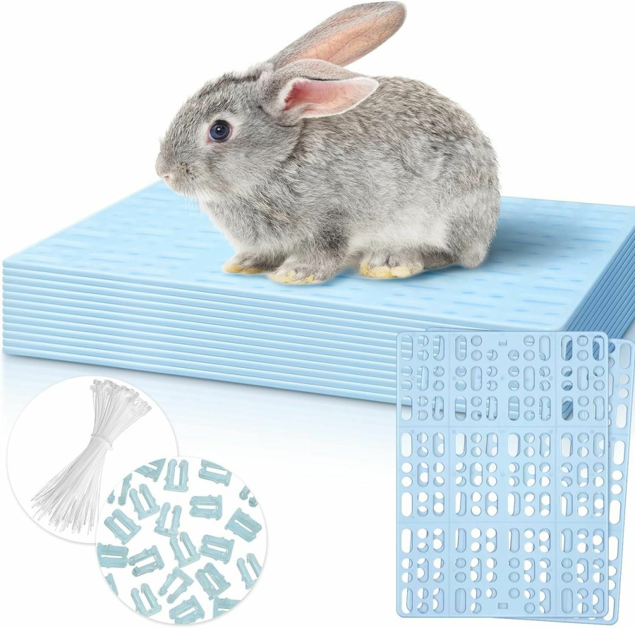 Small Animal Timgle | Timgle 12 Pcs Plastic Rabbit Floor Mat Rabbit Feet Pad Cage Resting Mat With 100 Pcs White Zip Ties Pads For Small Animal Hamster Rat Chinchilla Guinea Pig, Bunny Resting Feet Pads For Pet, Sky Blue