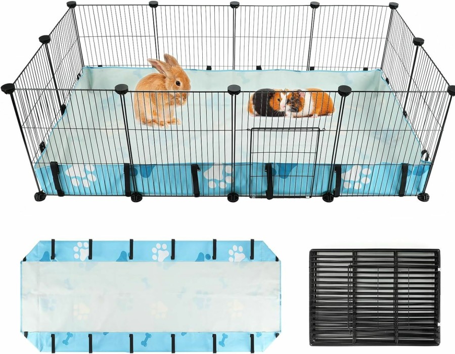 Small Animal Lonepetu | Lonepetu 8 Square Guinea Pig Cage With Tarp Bottom, C&C Cage Habitats With Pvc Liner, Small Pet Playpen And Cage Liners For Rabbit Guinea Pig Bunny Ferret Hedgehog 12 Panels 48\" X 24\" X 16\", Grey