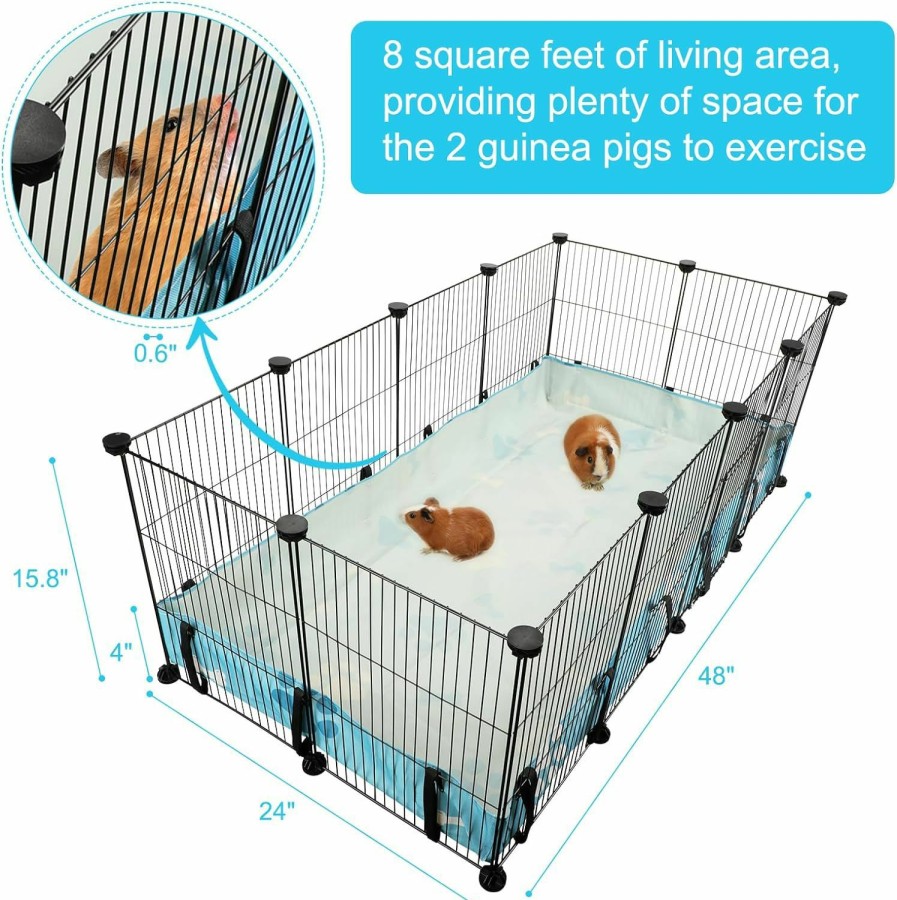 Small Animal Lonepetu | Lonepetu 8 Square Guinea Pig Cage With Tarp Bottom, C&C Cage Habitats With Pvc Liner, Small Pet Playpen And Cage Liners For Rabbit Guinea Pig Bunny Ferret Hedgehog 12 Panels 48\" X 24\" X 16\", Grey