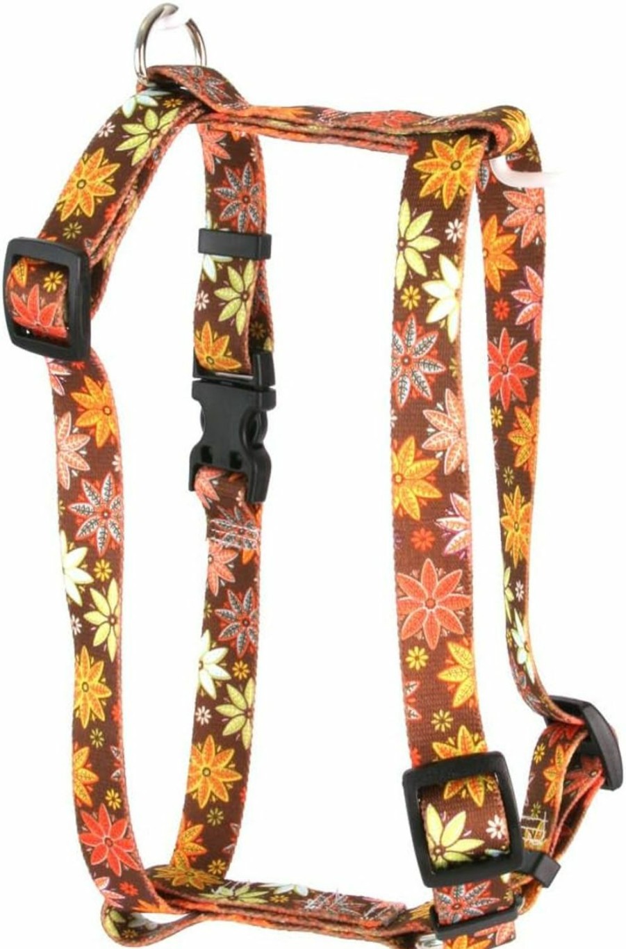 Small Animal Yellow Dog Design | Yellow Dog Design Autumn Flowers Roman Style H Dog Harness, X-Large/1\" Wide