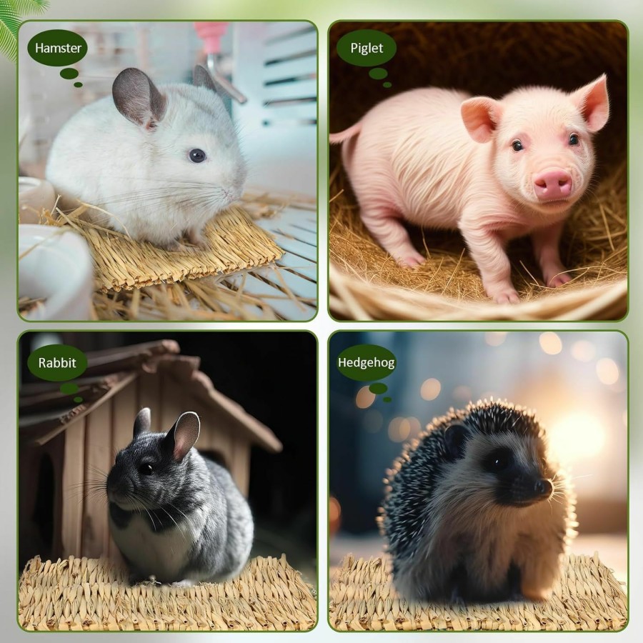 Small Animal Suzile | Suzile 50 Pack Rabbit Grass Mat Woven Bed Mat Natural Straw Hay Mats Bunny Grass Mat Small Animal Hay Bedding Nest For Guinea Pig Chinchilla Hamster Rat Hedgehog Sleeping Chewing Nesting, 2 Sizes