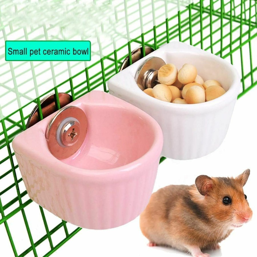 Small Animal CHUQIANTONG | Small Animals Bowl, Detachable Cage Feeder Pet Ceramic Water & Food Feeder, Small Animal Supplies For Rabbit Parrot Squirrels Chinchilla Hamster Ferret (Pink, M)