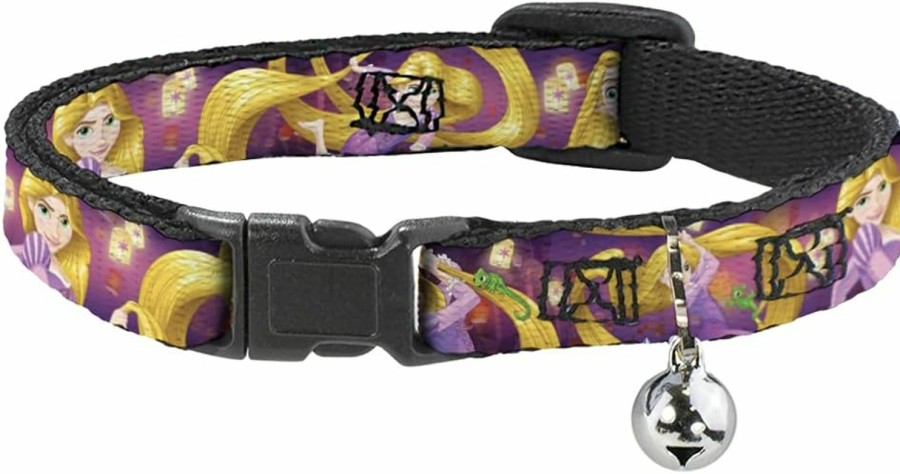 Small Animal Buckle-Down | Buckle-Down Breakaway Cat Collar - Rapunzel 4-Tangled Poses/Pascal/Lights Light Purples - 1/2\" Wide - Fits 6-9\" Neck - Small