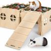 Small Animal Hedgeink | Hedgeink Guinea Pig Hideout, 5Pcs Wodden Hamster Hideout Set, Large 2Pcs Rabbit Bunny House With Stairs, Soft Rabbit Hideout With 2Pcs Cushion For Guinea Pig, Chinchilla, Hamsters, Bunny