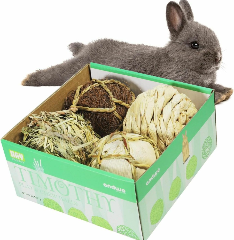 Small Animal andwe | Andwe Small Animals Play Balls Rolling Chew Toys & Gnawing Treats For Rabbits Guinea Pigs Chinchilla Bunny Degus - Pet Cage Entertainment Accessories