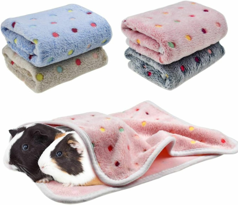 Small Animal CooShou | Cooshou 4 Pieces Of Guinea Pig Blanket, Hamster Fleece Cage Liners Soft Warm Bunny Sleep Bedding Mat Cute Dot Pattern For Guinea Pig Hamster Rabbit Chinchilla Hedgehog (Blue, Pink, White, Grey)