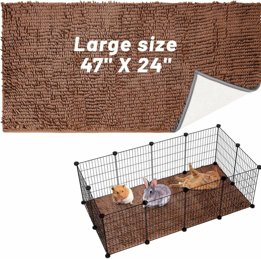 Small Animal UNIFAMILY | Unifamily Guinea Pig Cage Liner, 47\" 24\" Brown Washable Guinea Pig Bedding Pads, Absorbent Cage Liner Reusable Fleece Rabbit Cage Pee Pad Sleeping Mat For Pet Cage (Brown)