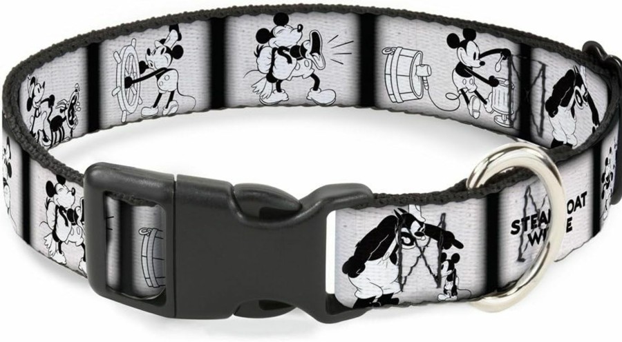 Small Animal Buckle-Down | Buckle-Down Breakaway Cat Collar - Steamboat Willie Scene Blocks White/Black - 1/2\" Wide - Fits 9-15\" Neck - Large