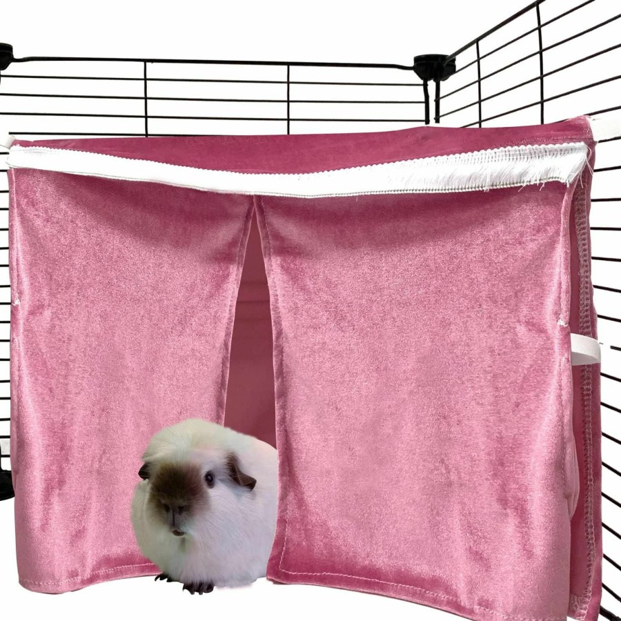 Small Animal FULUE | Fulue Guinea Pig Corner Hideout Fleece, Cage Decorations For Guinea Pigs, Ferrets, Chinchillas, Rats,Rabbit, Bunny & Other Small Animals Without Metal Fences(Pink)